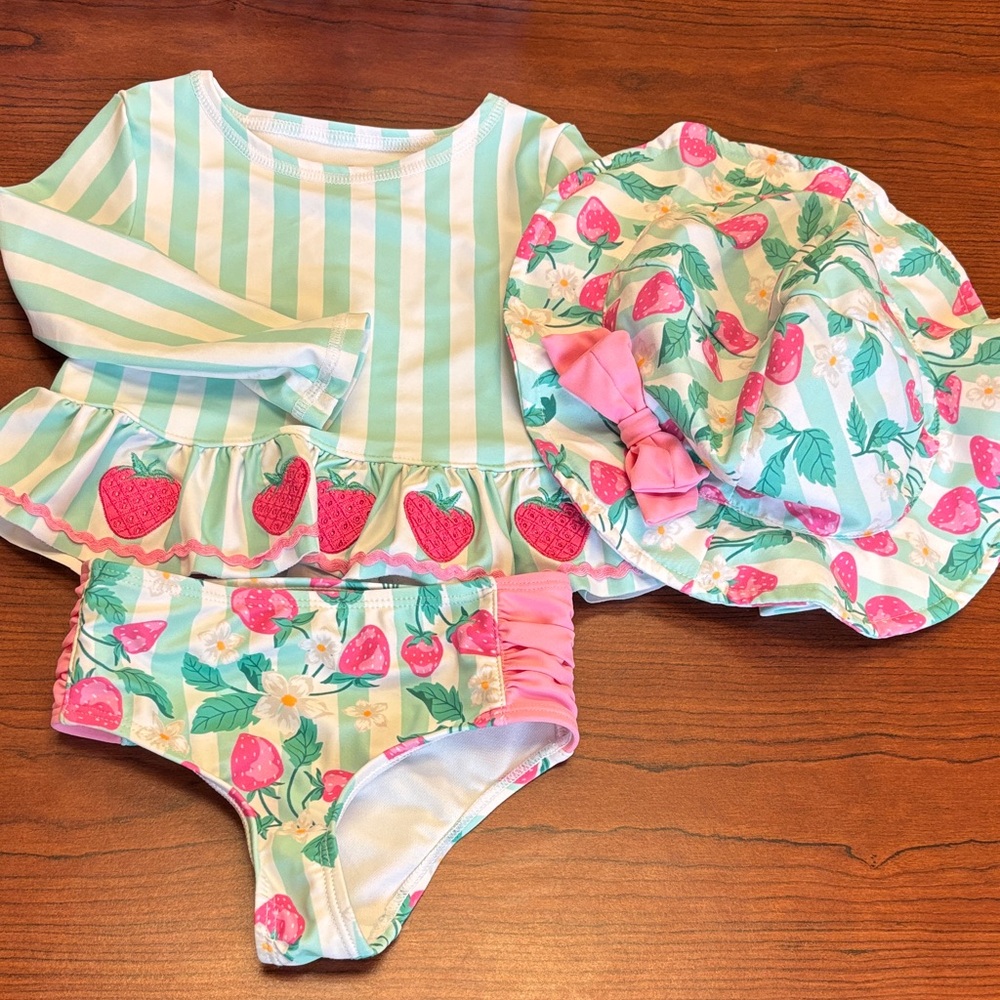 Tommy Bahama Striped 2 piece Swimsuit with matching sun hat